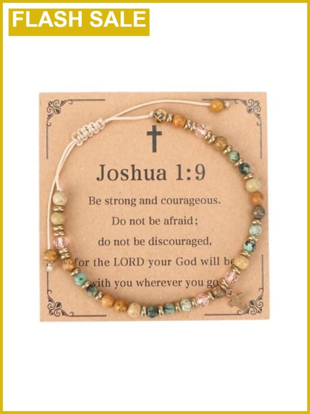 Cross Bracelet Wooden Beads Gemstone Crystals Christian Gift